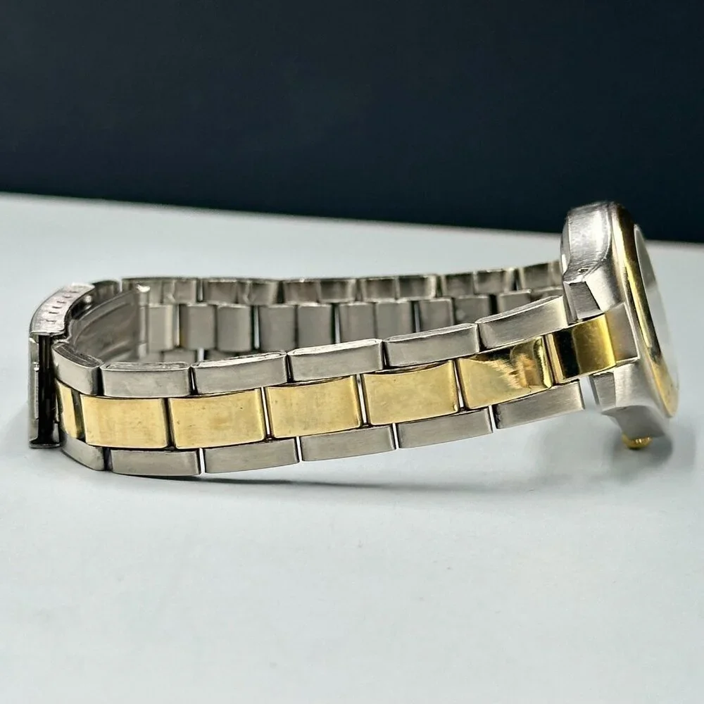 3/$30 Mitre Watch Women Silver Gold Two Tone Date Window New Battery 7.5 Inch